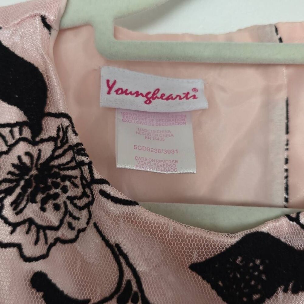 Younghearts Girls Size 7 Pink Black Tulle Velvet Floral Print Formal Dress - Picture 5 of 5